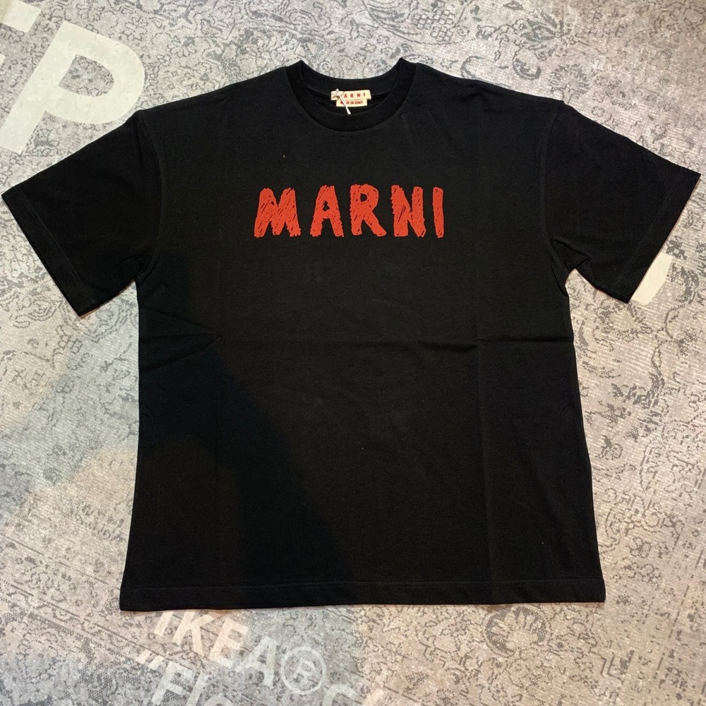 Marni Logo T-Shirt Mens Size 48 Black Excellent Red Scribble Print Tee